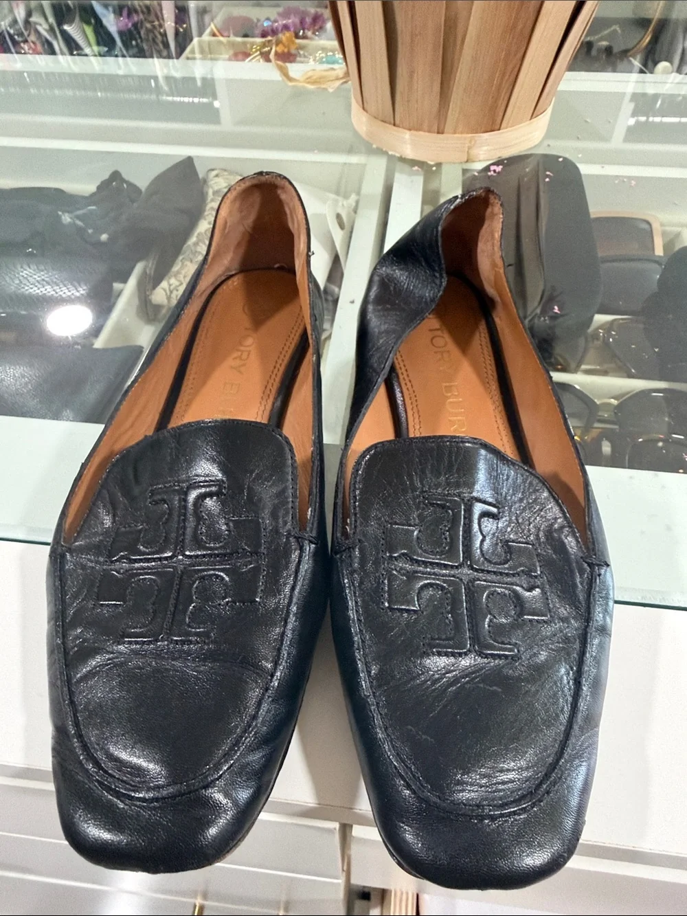 Tory Burch Black Leather Logo Loafers